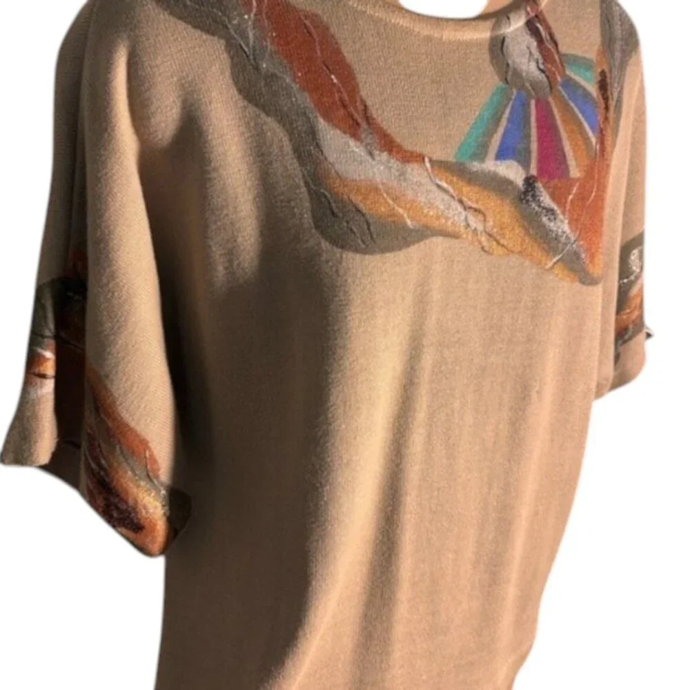 Valerie Lynn Hand Painted Art Top Size M Abstract Wearable Art Knit Shirt